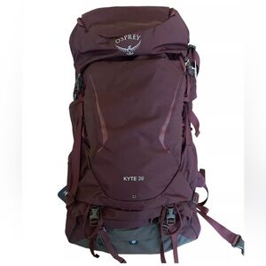 New Osprey Kyte 38L Women's Fit Hiking Bag Elderberry Purple Airscape Backpanel